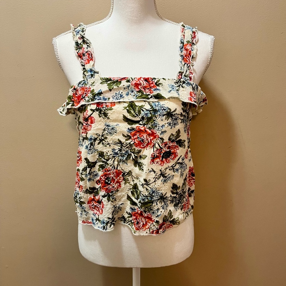 American Eagle Ruffle Floral Tank Top Size XS